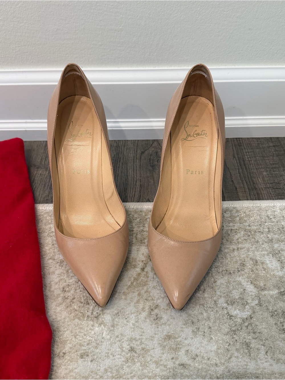 Christian Louboutin Nude Patent Pointed-Toe Pumps